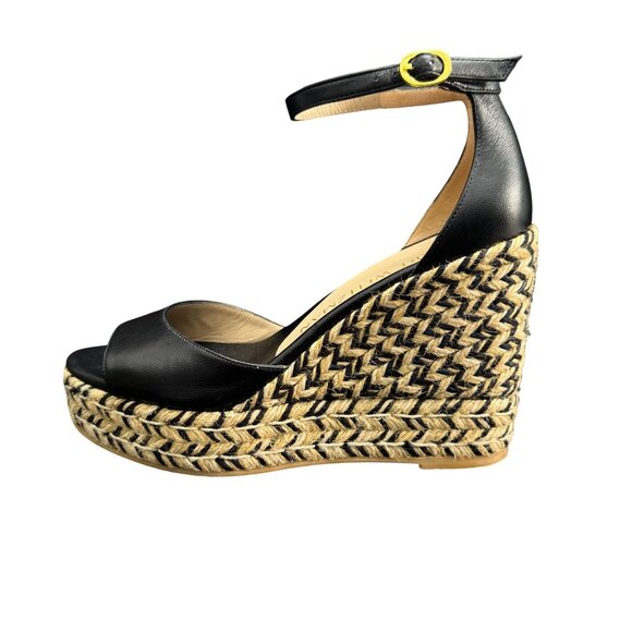 Stuart Weitzman Nudist Curve Espadrille Wedge Sandals Black, 7.5B WORN ONCE - Picture 5 of 9